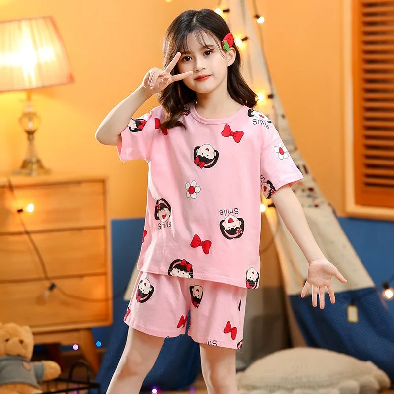 Kids Cartoon Print Short Sleeves Summer Pajamas Sets childrensterritory