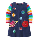Horse Print Girls Long-Sleeved Casual Dresses childrensterritory