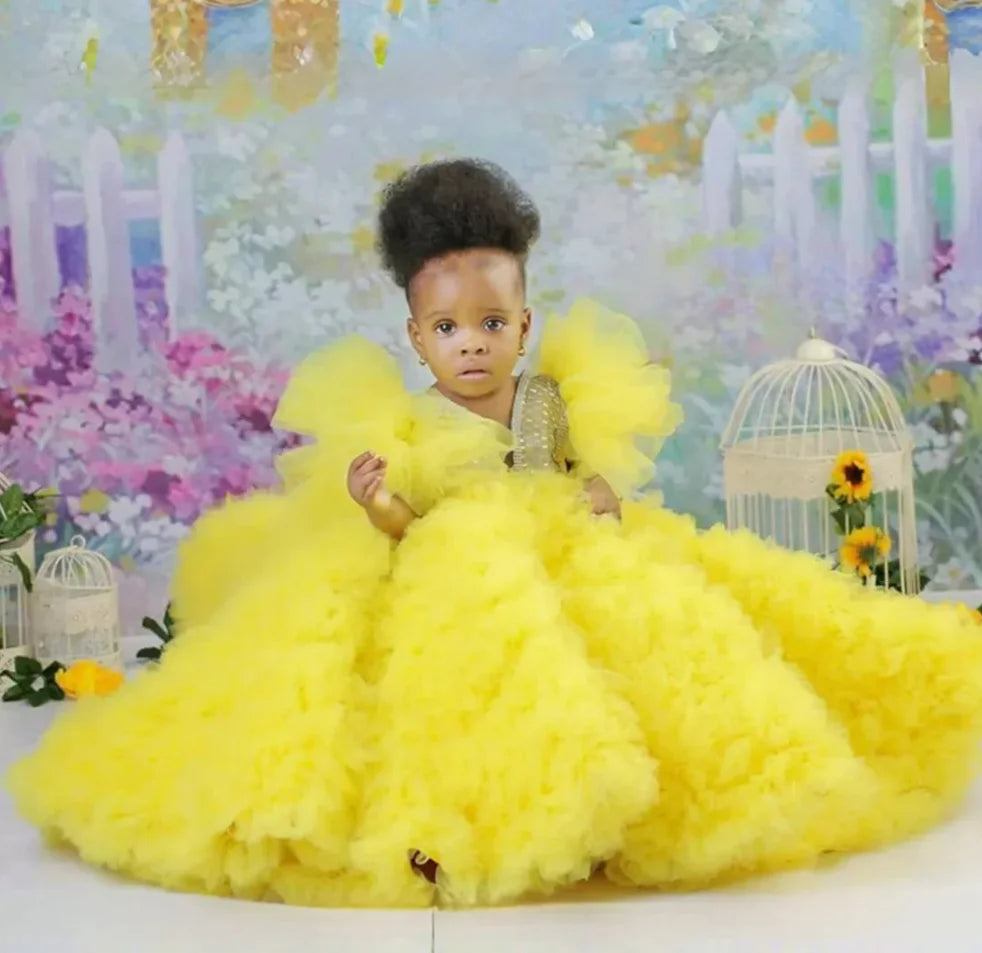 Tulle Ruffles Beaded Baby/Kids Girls Birthday Party Dress childrensterritory