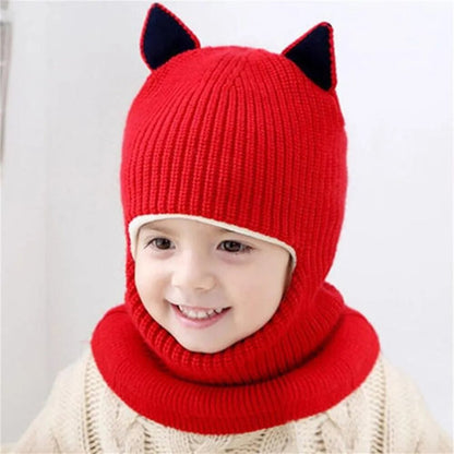 Kids Warm Knitted Plus Fleece Beanie with Face Cover childrensterritory