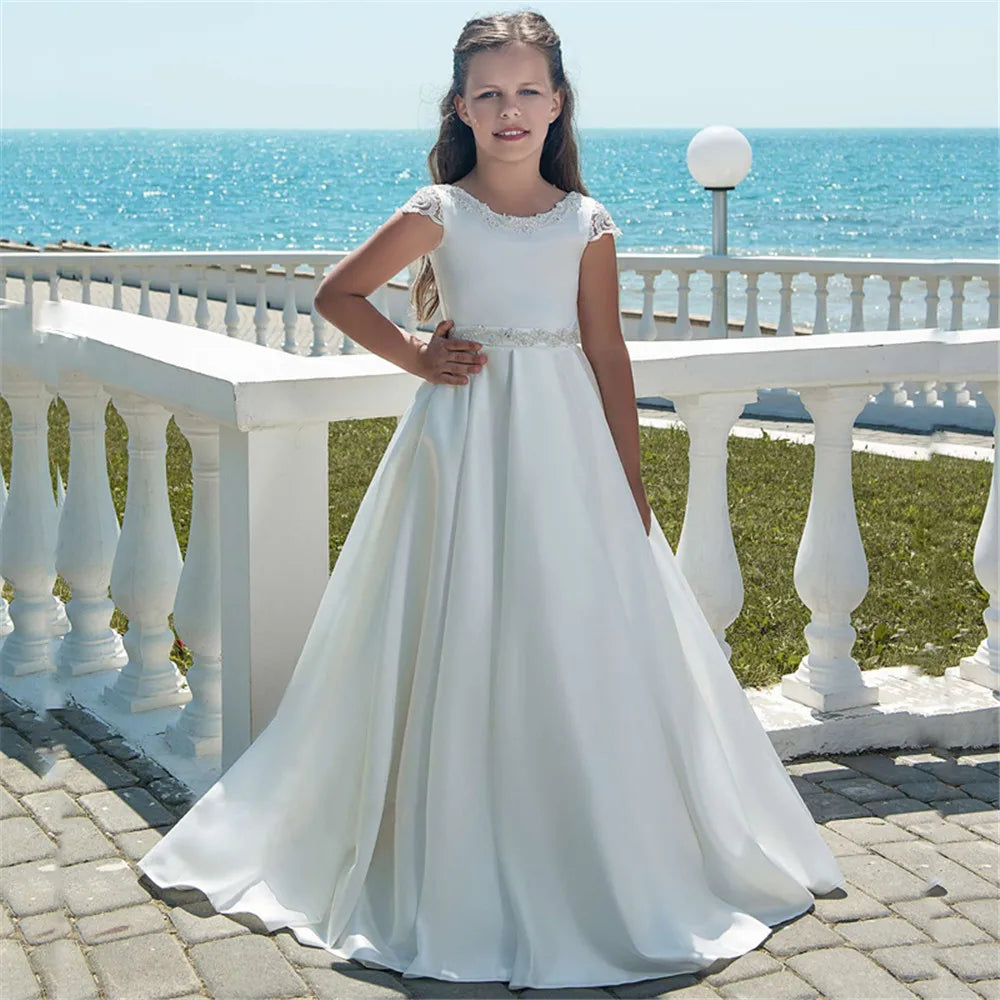 Girls' Sleeveless Flower Lace Design Party Dresses