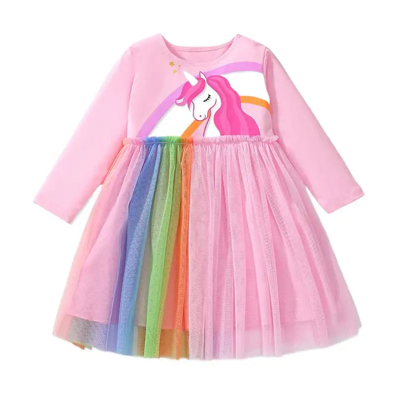 Kids Girls' Unicorn and Rainbow Print Long - Sleeve Dress