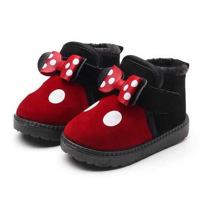 Cute Girls Casual Warm Shoes With Bow And Polka Dots childrensterritory