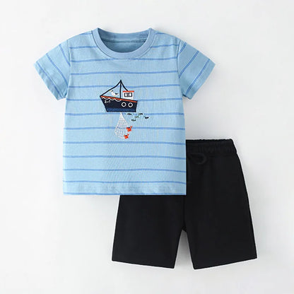 Kids Boys Short Sleeve Cartoon Print Clothing Sets childrensterritory