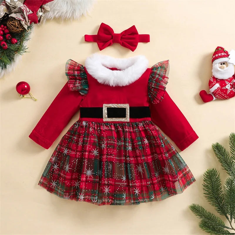Baby Girls Christmas 2 Piece Dress &amp; Bow Headband