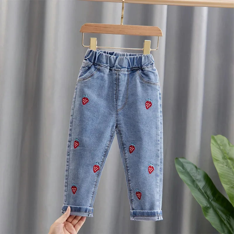 Kids Girls Cartoon Design Denim Trousers childrensterritory