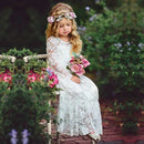 Kids Girl White Beige Long Sleeve Bridesmaid Dresses for Summer