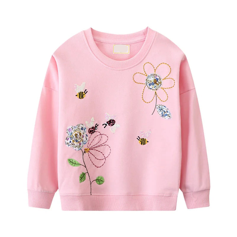 Long Sleeve Cartoon Embroidery Children Girls Sweatshirts childrensterritory