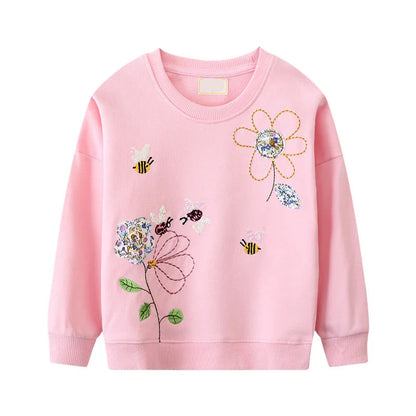 Long Sleeve Cartoon Embroidery Children Girls Sweatshirts childrensterritory