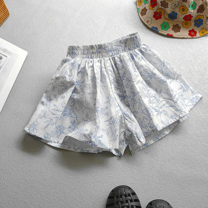 Kids Girls Floral Wide-Leg Beach Shorts for Summer childrensterritory
