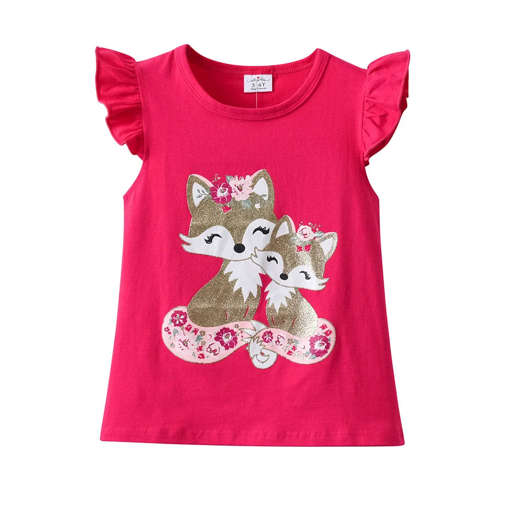 Kids Girls Cat Cartoon Print Flare Sleeve Summer T Shirts childrensterritory