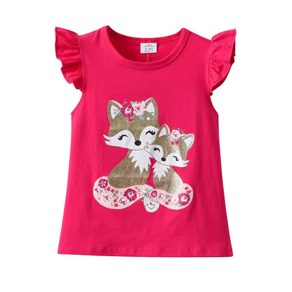 Kids Girls Cat Cartoon Print Flare Sleeve Summer T Shirts childrensterritory