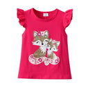Kids Girls Cat Cartoon Print Flare Sleeve Summer T Shirts childrensterritory