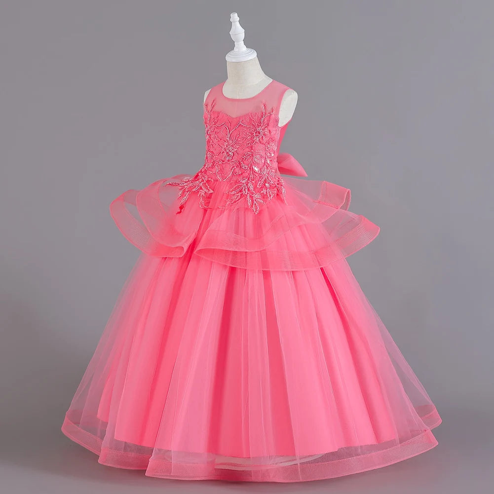 Sleeveless Flower Embroidery Princess Dresses For Girls childrensterritory
