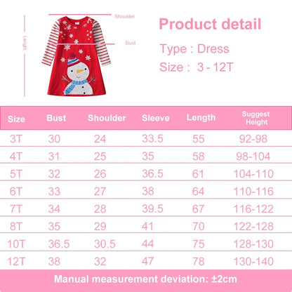 Cute Girls Long Sleeve Stripes Snowman Printed Dress childrensterritory