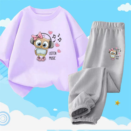 2pcs Kids Girls Cute Cartoon Print T-shirts + Pants Summer Outfit childrensterritory
