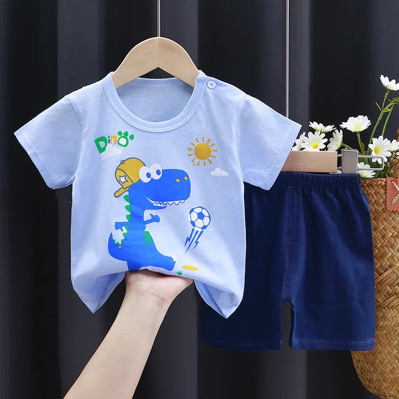 Little Boys Girls Cartoon Print Cotton Clothing Sets