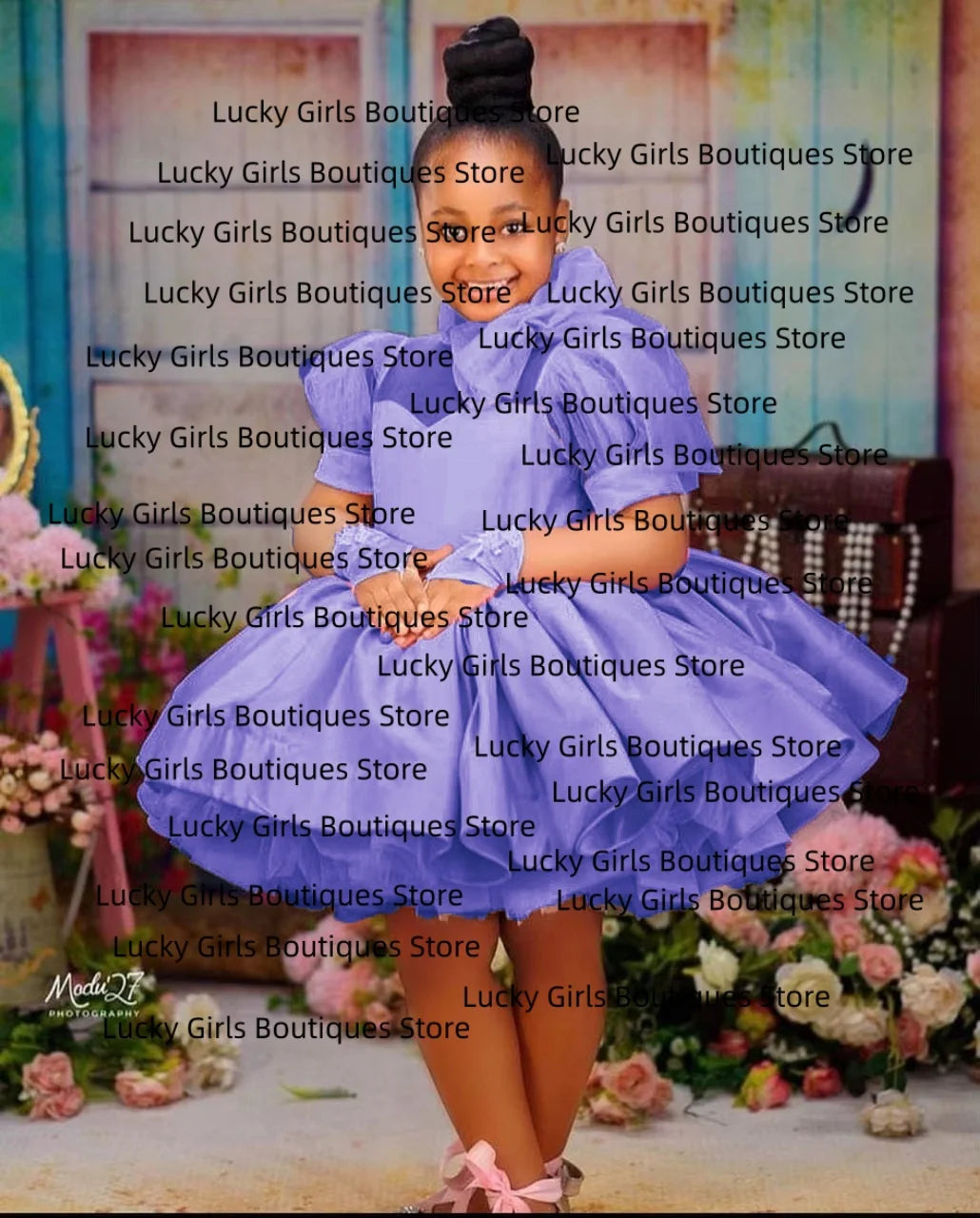 Pink Fluffy Bow Design Birthday Party Dresses For Girls