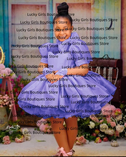 Pink Fluffy Bow Design Birthday Party Dresses For Girls childrensterritory