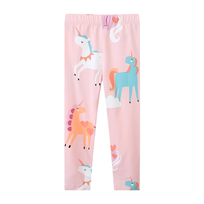 Cartoon Unicorn Design Little Girls Cotton Stretch Pants childrensterritory