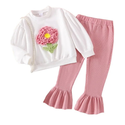 Kids Girl Floral Sweatshirt Top and Pants Set for Autumn