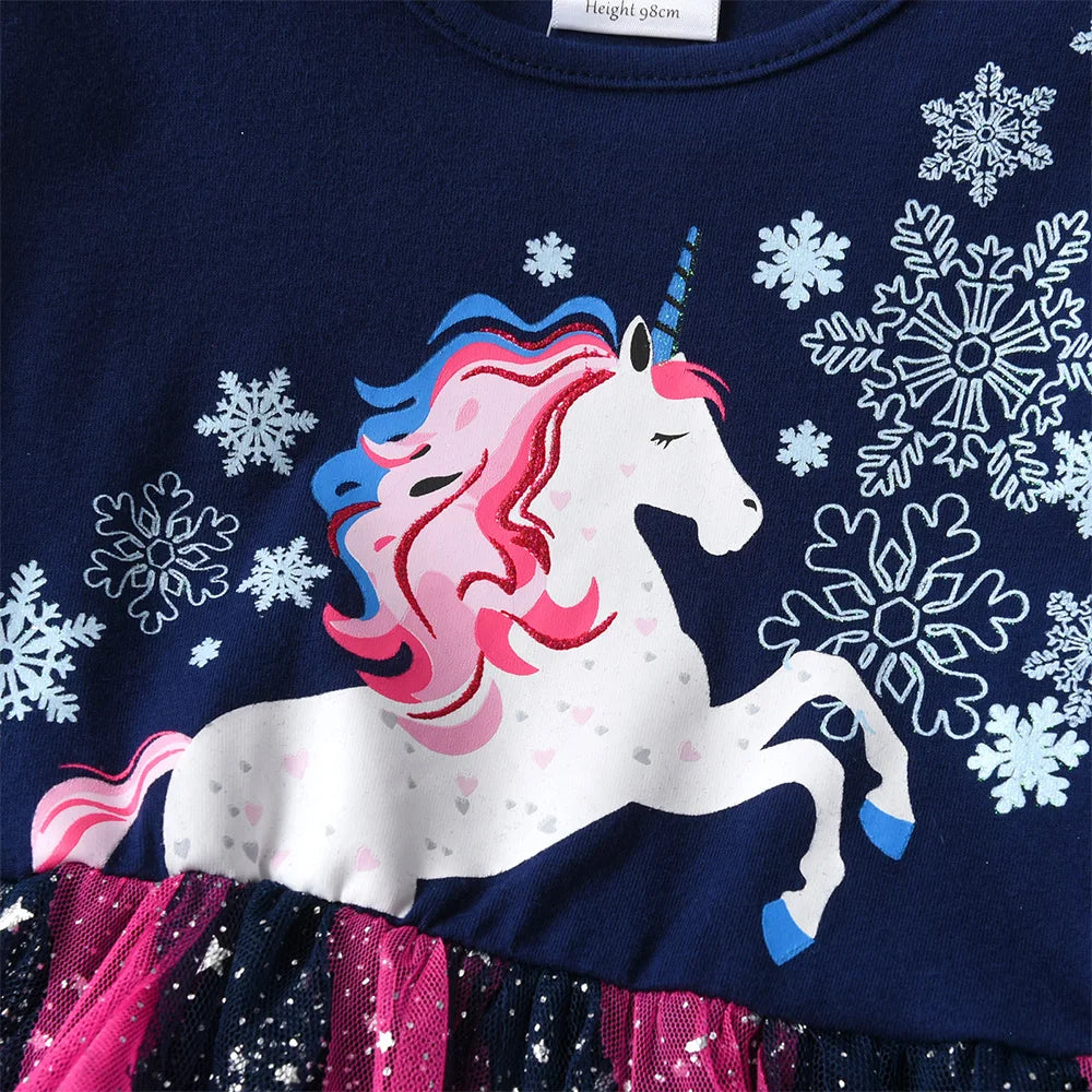 Kids Girls Snowflakes Print Layered Mesh Tulle Princess Dress childrensterritory