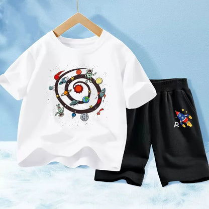 Kids Boys Music Headset Print T-shirt and Shorts Set childrensterritory