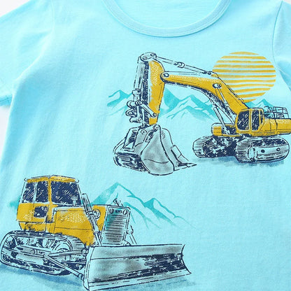 Little Boys Cartoon Excavator Design Cotton T-shirt childrensterritory