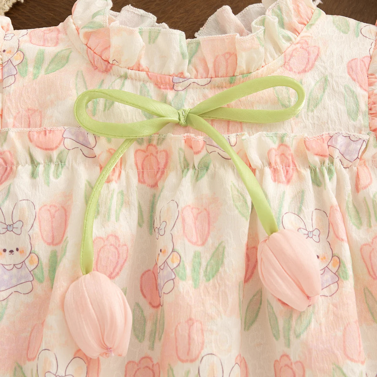 Baby Girl Cartoon Rabbit Tulip Print Dress for Summer