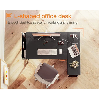 4L-shaped Gaming Computer Desk with Power Outlets childrensterritory