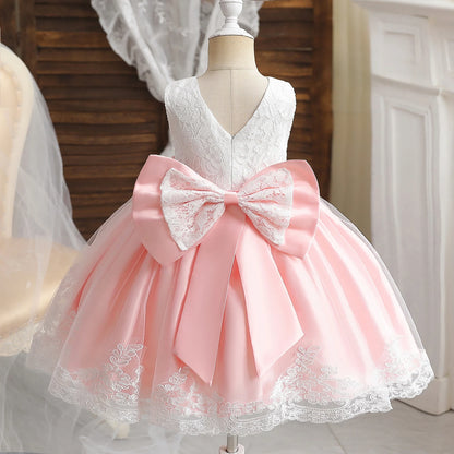 Elegant Baby Girl Big Bow Christening/Birthday Dresses