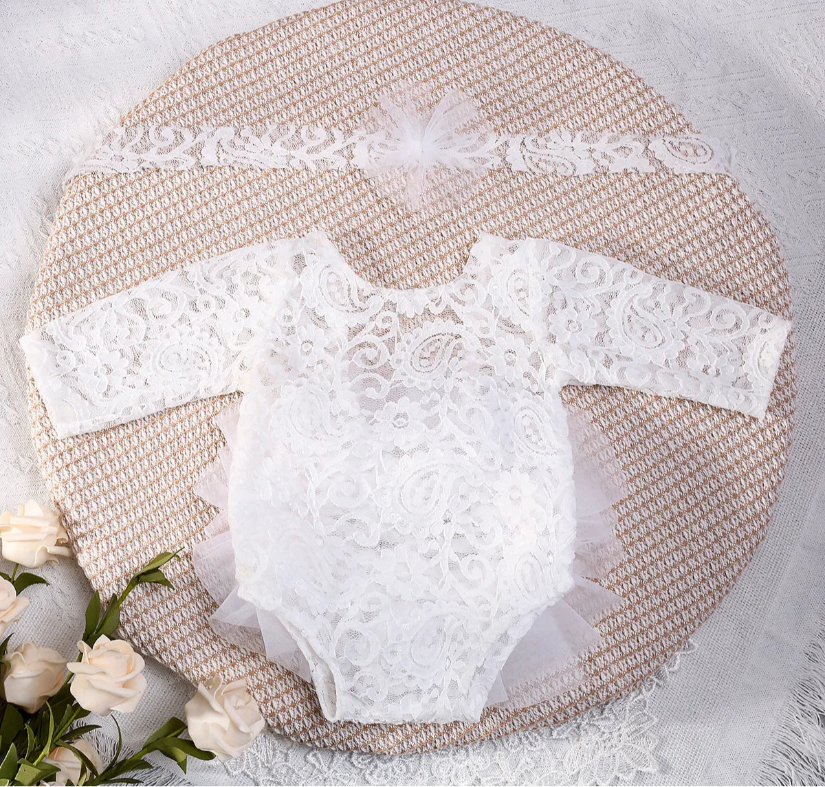 Newborn Baby Girl Lace Flower Design Photography Romper childrensterritory