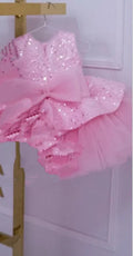 Little Girl Glitter Puff Organza Applique Birthday Party Gown