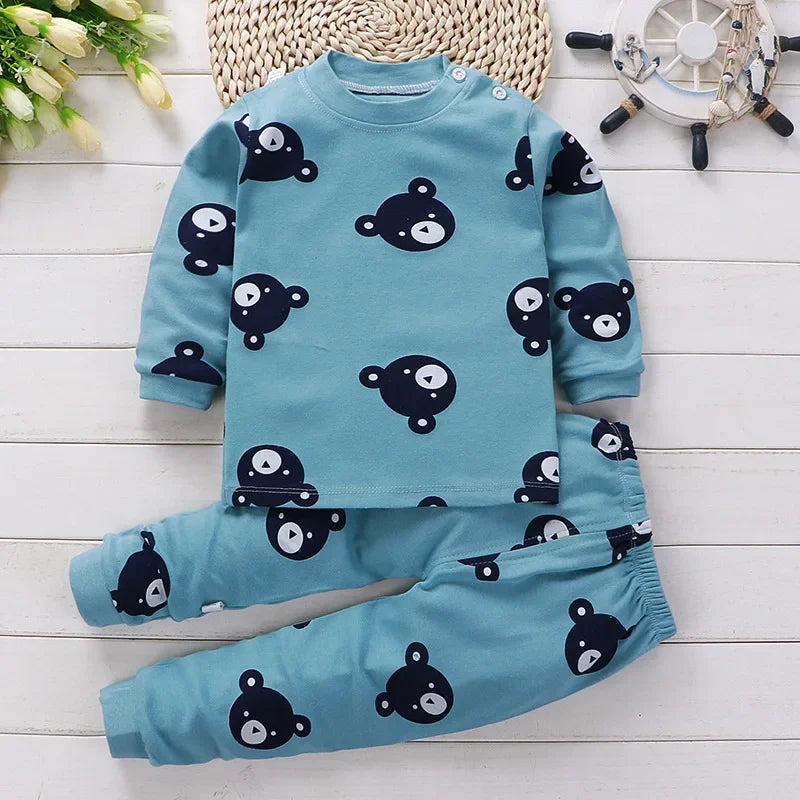 Kids Cartoon Print Casual Winter Clothing Set