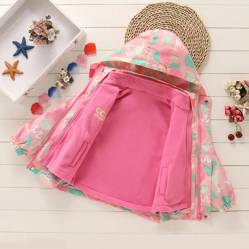 Girls’ Full-Sleeve Printed Hooded Jackets