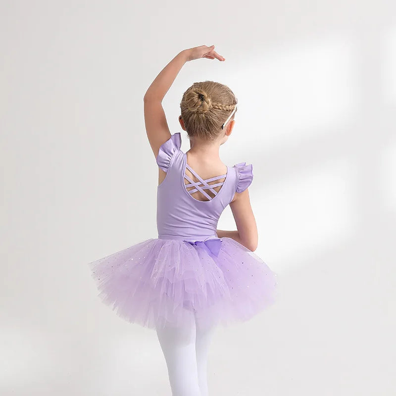 Kids' Girls' Designer Gymnastics Ballet Leotard with Tutu Skirt