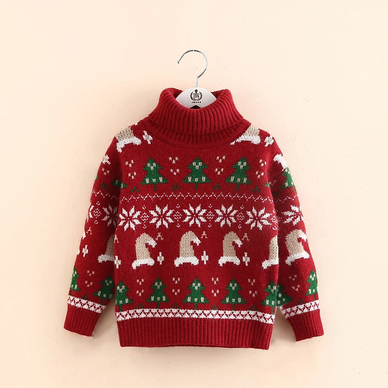 Kids' High Neck Christmas Design Winter Sweater