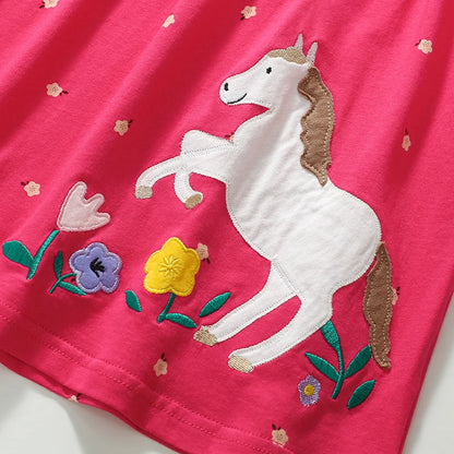 Long Sleeves Unicorn Print Casual Dresses For Girls childrensterritory