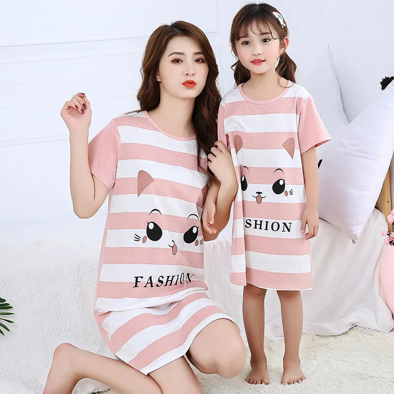 Cartoon Print Cotton Night Dress/Sleepwear for Girls