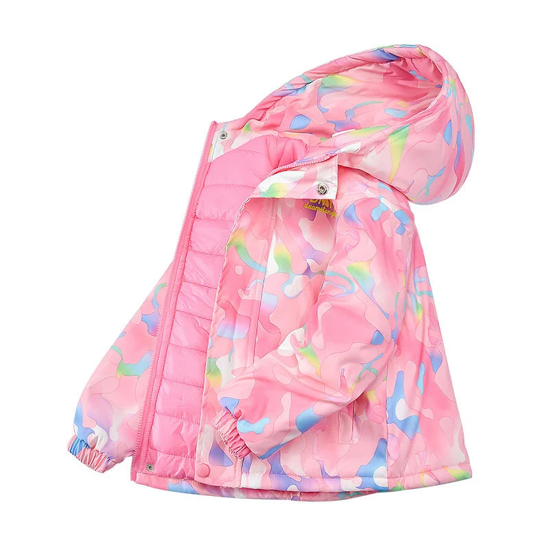 Girls Camouflage Design Down Cotton Hooded Jackets childrensterritory