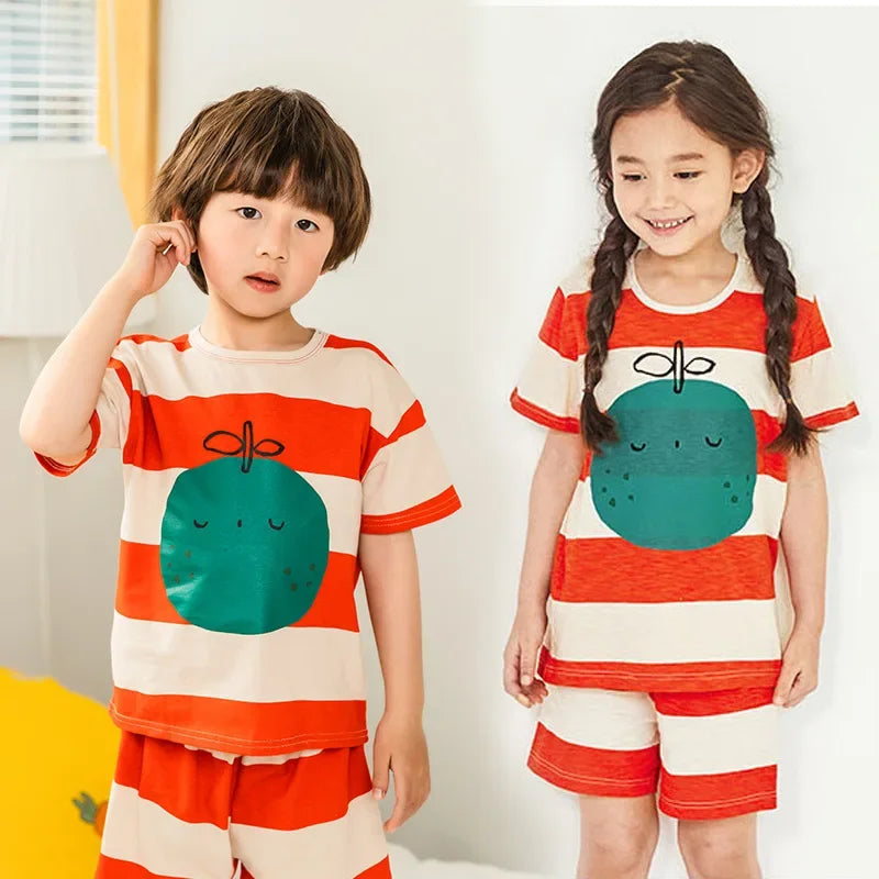 Kids Cartoon Print Short Sleeves Summer Pajamas Sets childrensterritory