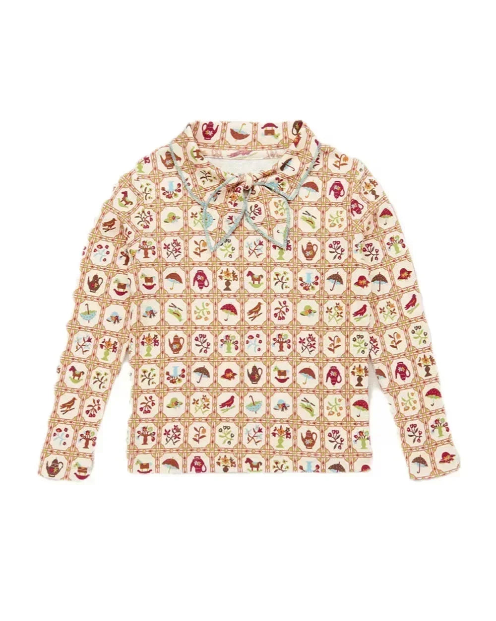 Retro Style Girls' Sweet Mid-Neck Tops for Autumn