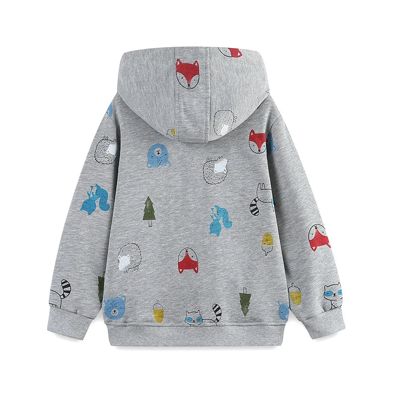 Cartoon Animal Print Cotton Zipper Hoodies for Little Boys childrensterritory