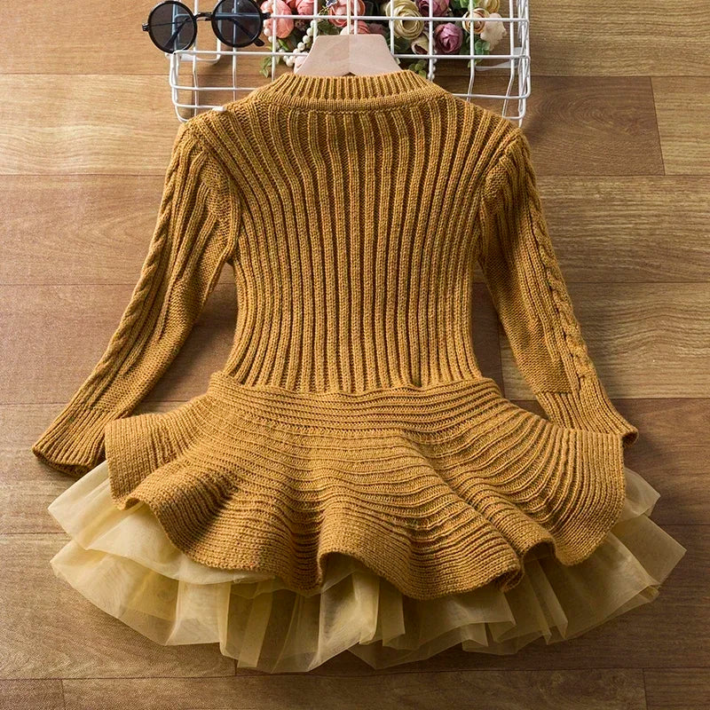 Girls' Round Neck Long Sleeves Autumn Party Dresses