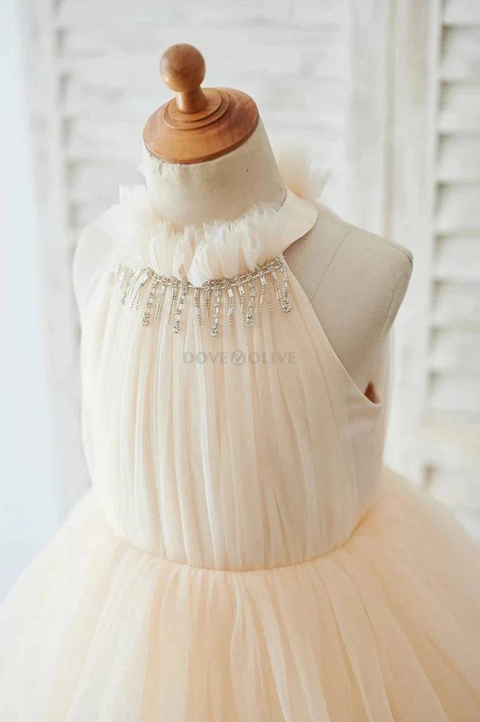 Tiered Tulle Champagne Flower Girl Dresses for Wedding