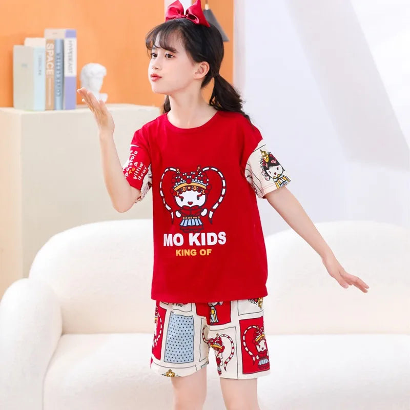 Kids Cartoon Print Short Sleeves Summer Pajamas Sets childrensterritory