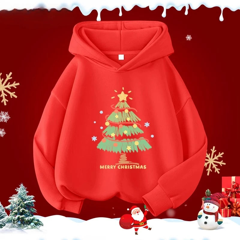 Kids’ Long-Sleeve Christmas-Print Hoodie Sweater