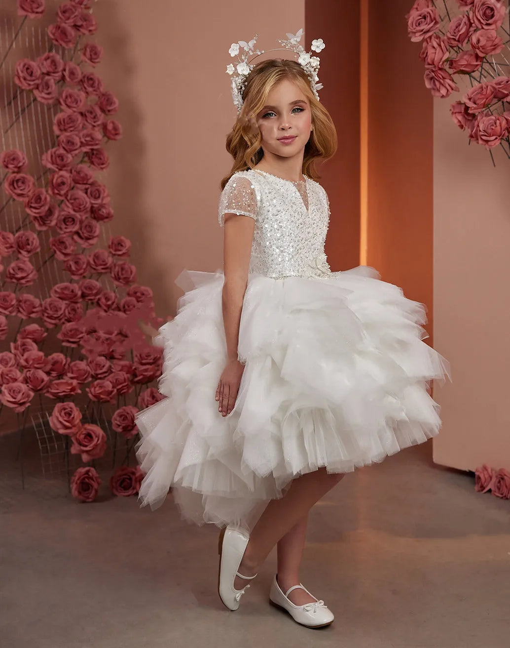 Sequined Tiered Tulle Flower Girl Dresses for Wedding/Birthday childrensterritory