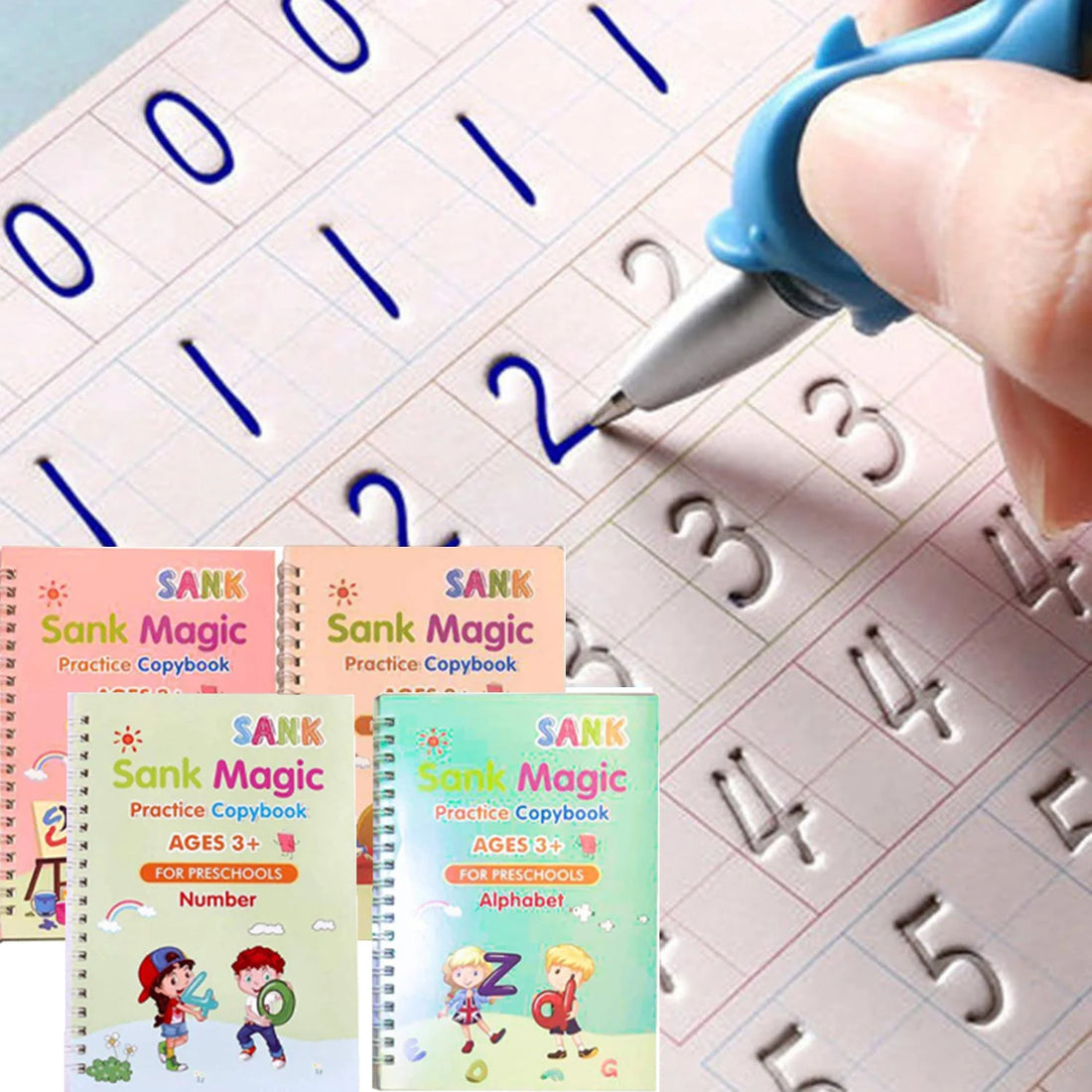 Kids 4pcs Reusable Sank Magic Practice English Version Copybook childrensterritory