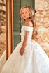 Floral Off Shoulder Kid Girl Baptism Gown with Crystals Tassel childrensterritory